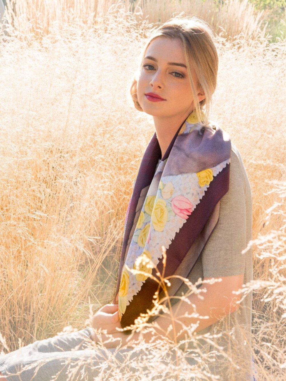 Misheo - Cat and Fox Silk Scarf - Artist Designed Botanical & Wildlife Scarf